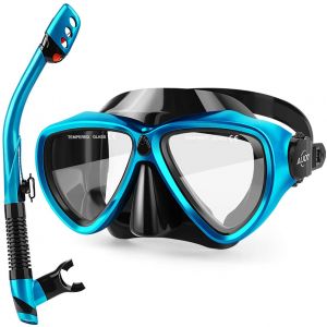 AiJoy Dry Top Snorkel Set Tempered Glass Diving Mask Anti-Fog Lens Snorkeling Set for Adult and Youth