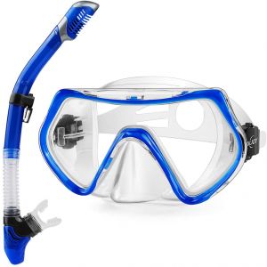 AiJoy Snorkeling Set Dry Top Tempered Glass Anti-Fog Diving Mask Snorkel Set for Adult and Youth